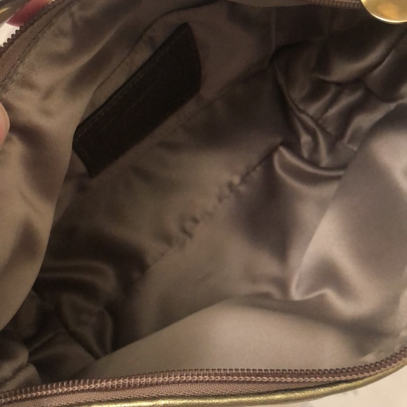 Coach small or evening bag in gold leather and cream fabric zebra print - Picture 6 of 11